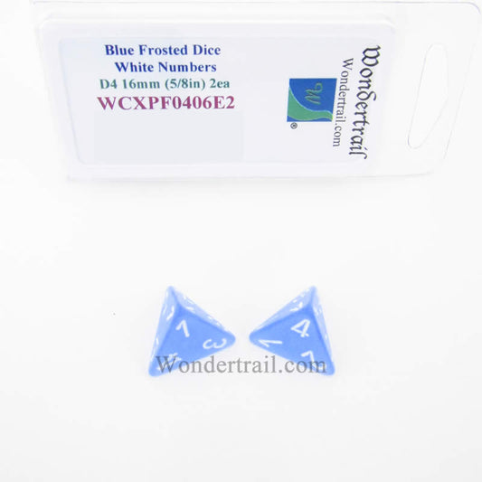 WCXPF0406E2 Blue Frosted Dice White Numbers D4 16mm Pack of 2 Main Image