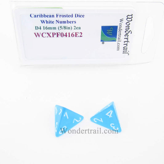 WCXPF0416E2 Caribbean Blue Frosted Dice White Numbers D4 16mm Pack of 2 Main Image