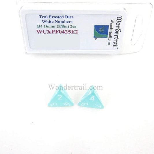 WCXPF0425E2 Teal Frosted Dice White Numbers D4 16mm Pack of 2 Main Image