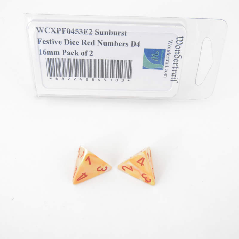 WCXPF0453E2 Sunburst Festive Dice Red Numbers D4 16mm Pack of 2 Main Image