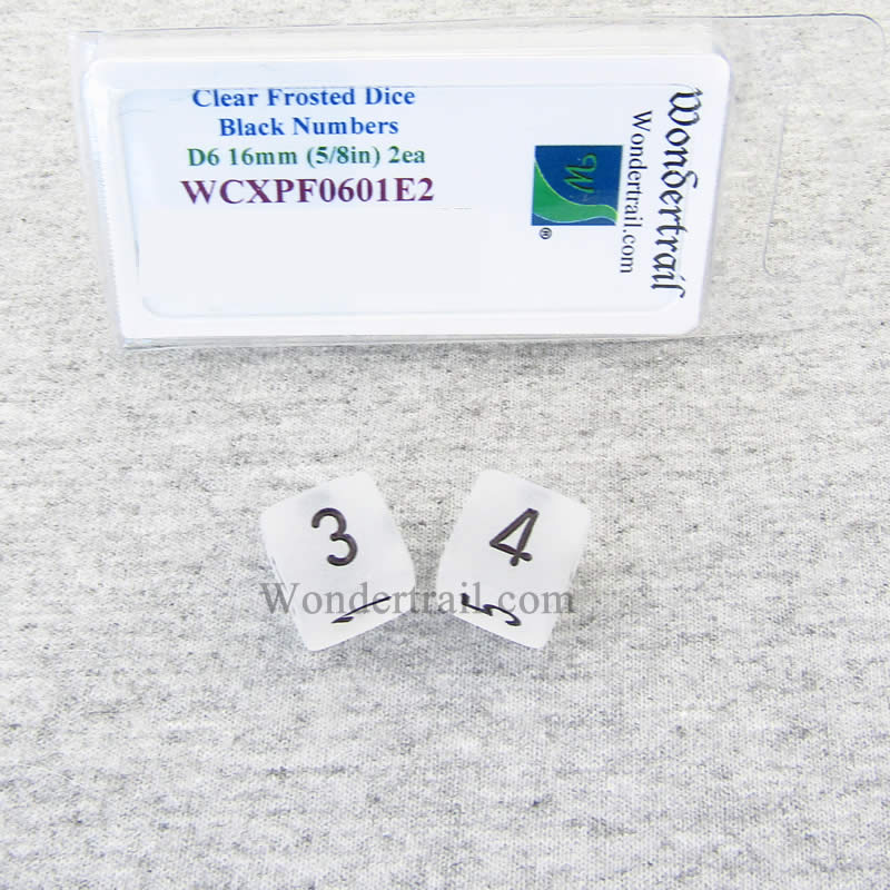 WCXPF0601E2 Clear Frosted Dice Black Numbers D6 16mm Pack of 2 Main Image