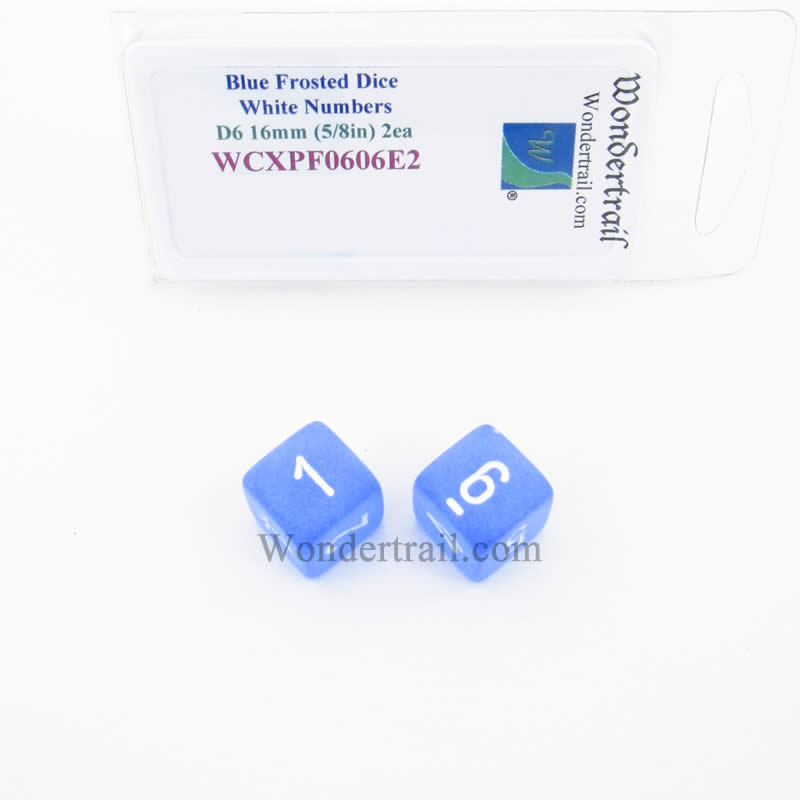 WCXPF0606E2 Blue Frosted Dice White Numbers D6 16mm Pack of 2 Main Image