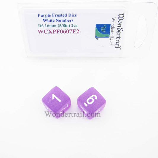 WCXPF0607E2 Purple Frosted Dice White Numbers D6 16mm Pack of 2 Main Image