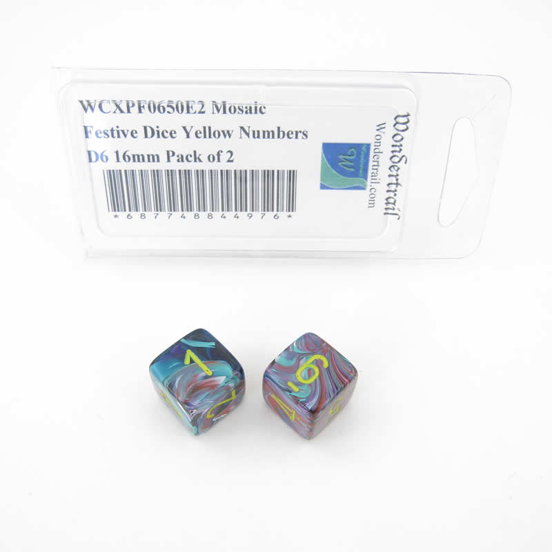 WCXPF0650E2 Mosaic Festive Dice Yellow Numbers D6 16mm Pack of 2 Main Image