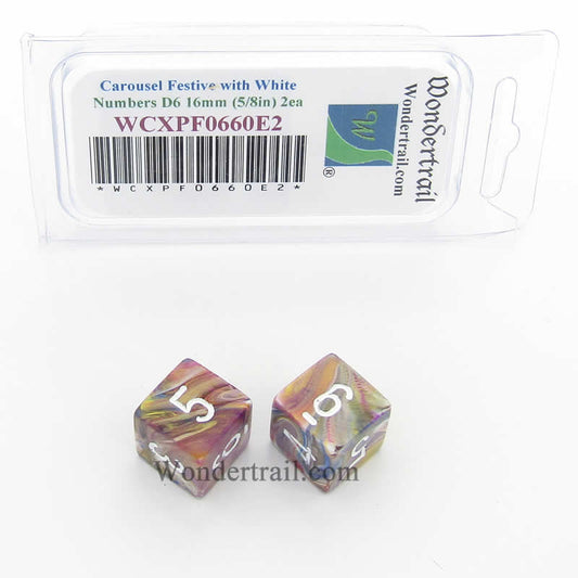 WCXPF0660E2 Carousel Festive Dice White Numbers D6 16mm Pack of 2 Main Image