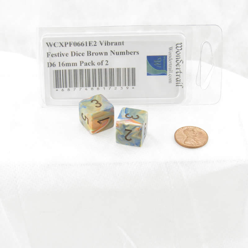 WCXPF0661E2 Vibrant Festive Dice Brown Numbers D6 16mm Pack of 2 2nd Image