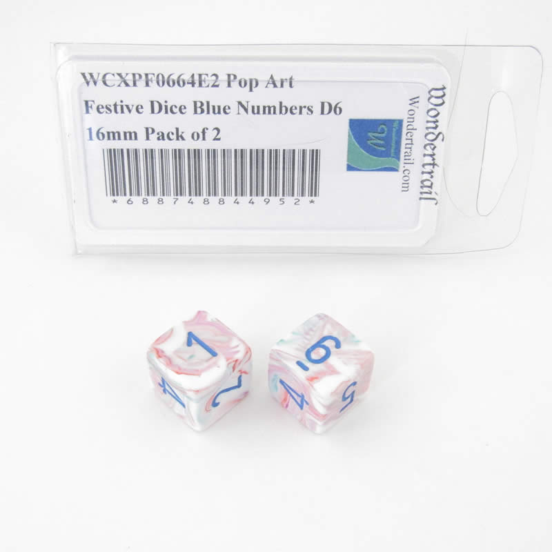 WCXPF0664E2 Pop Art Festive Dice Blue Numbers D6 16mm Pack of 2 Main Image