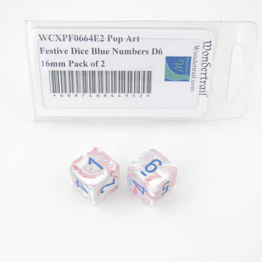 WCXPF0664E2 Pop Art Festive Dice Blue Numbers D6 16mm Pack of 2 Main Image