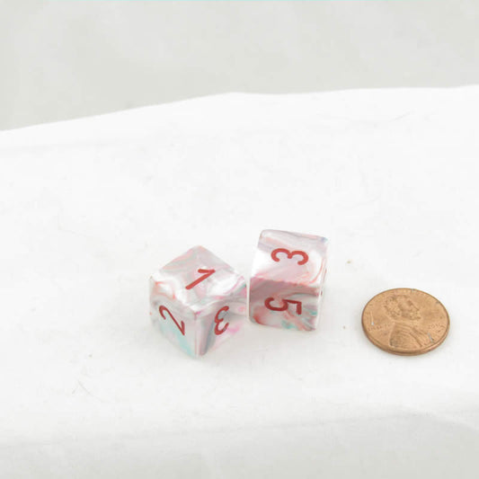 WCXPF0664RE2 Pop Art Festive Dice with Red Numbers D6 Aprox 16mm (5/8in) Pack of 2 Main Image