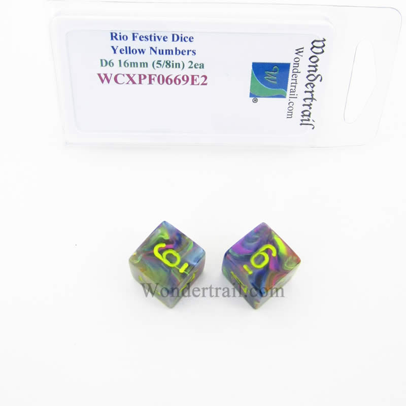 WCXPF0669E2 Rio Festive Dice Yellow Numbers D6 16mm Pack of 2 Main Image