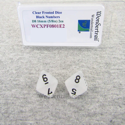 WCXPF0801E2 Clear Frosted Dice Black Numbers D8 16mm Pack of 2 Main Image