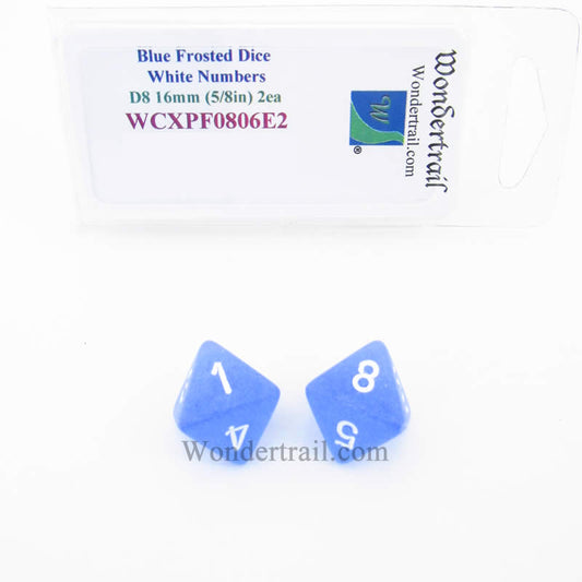 WCXPF0806E2 Blue Frosted Dice White Numbers D8 16mm Pack of 2 Main Image