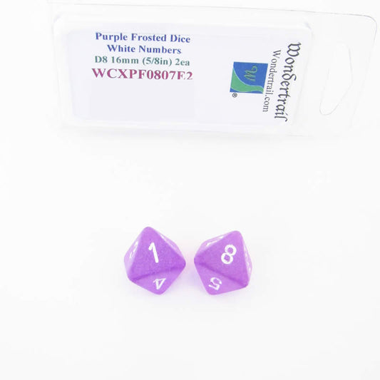 WCXPF0807E2 Purple Frosted Dice White Numbers D8 16mm Pack of 2 Main Image