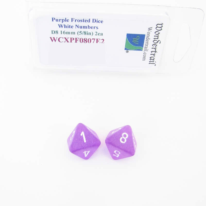 WCXPF0807E2 Purple Frosted Dice White Numbers D8 16mm Pack of 2 Main Image