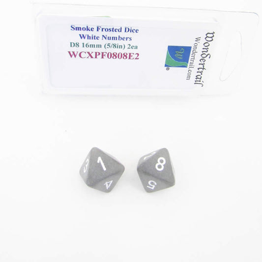 WCXPF0808E2 Smoke Frosted Dice White Numbers D8 16mm Pack of 2 Main Image