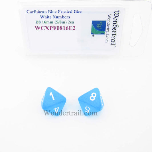 WCXPF0816E2 Caribbean Blue Frosted Dice White Numbers D8 16mm Pack of 2 Main Image