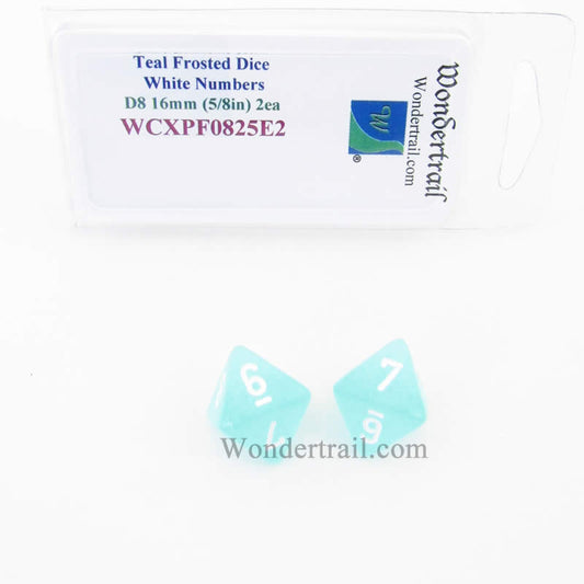 WCXPF0825E2 Teal Frosted Dice White Numbers D8 16mm Pack of 2 Main Image
