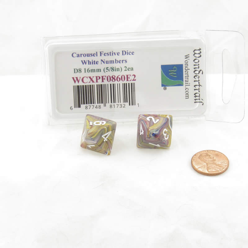 WCXPF0860E2 Carousel Festive Dice White Numbers D8 16mm Pack of 2 2nd Image