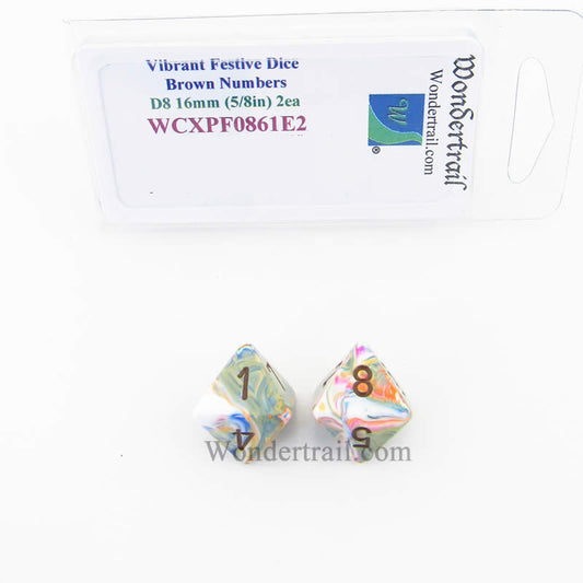 WCXPF0861E2 Vibrant Festive Dice Brown Numbers D8 16mm Pack of 2 Main Image