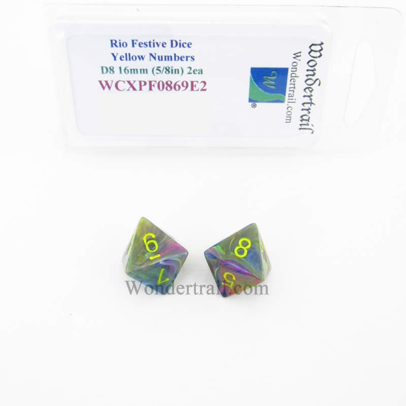 WCXPF0869E2 Rio Festive Dice Yellow Numbers D8 16mm Pack of 2 Main Image