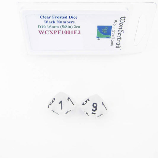 WCXPF1001E2 Clear Frosted Dice Black Numbers D10 16mm Pack of 2 Main Image