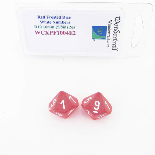 WCXPF1004E2 Red Frosted Dice White Numbers D10 16mm Pack of 2 Main Image