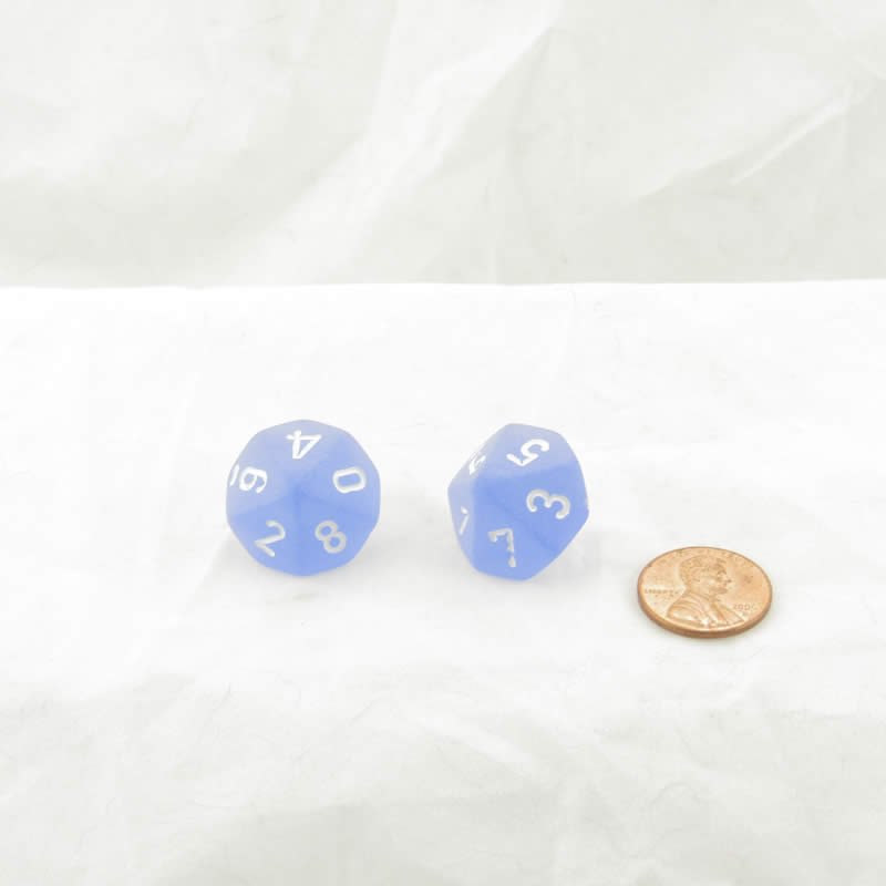 WCXPF1006E2 Blue Frosted Dice White Numbers D10 16mm Pack of 2 Main Image