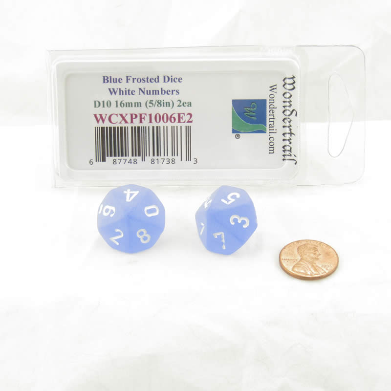 WCXPF1006E2 Blue Frosted Dice White Numbers D10 16mm Pack of 2 2nd Image