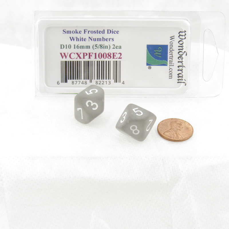 WCXPF1008E2 Smoke Frosted Dice White Numbers D10 16mm Pack of 2 2nd Image