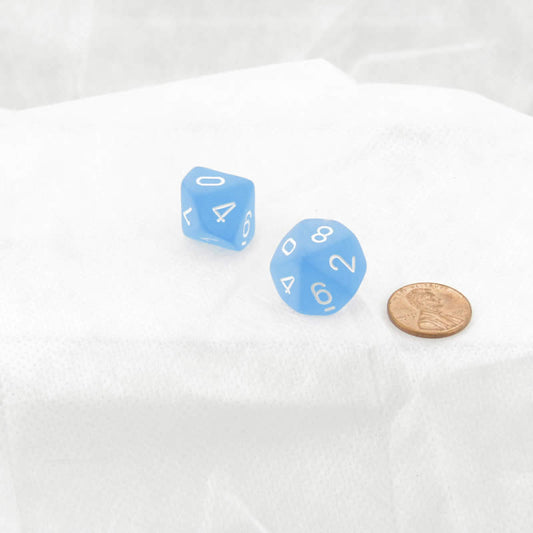 WCXPF1016E2 Caribbean Blue Frosted Dice White Numbers D10 16mm Pack of 2 Main Image