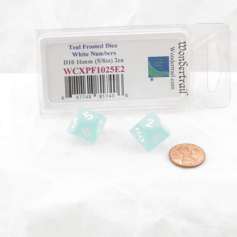 WCXPF1025E2 Teal Frosted Dice White Numbers D10 16mm Pack of 2 2nd Image