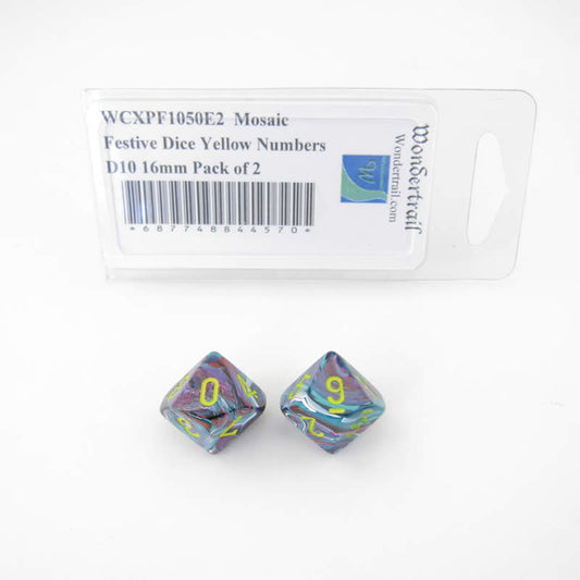 WCXPF1050E2 Mosaic Festive Dice Yellow Numbers D10 16mm Pack of 2 Main Image