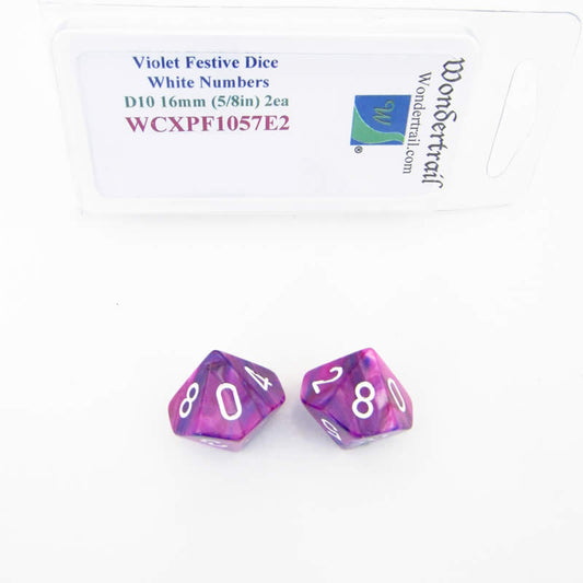 WCXPF1057E2 Violet Festive Dice White Numbers D10 16mm Pack of 2 Main Image