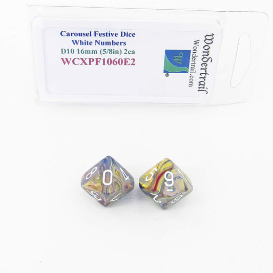 WCXPF1060E2 Carousel Festive Dice White Numbers D10 16mm Pack of 2 Main Image