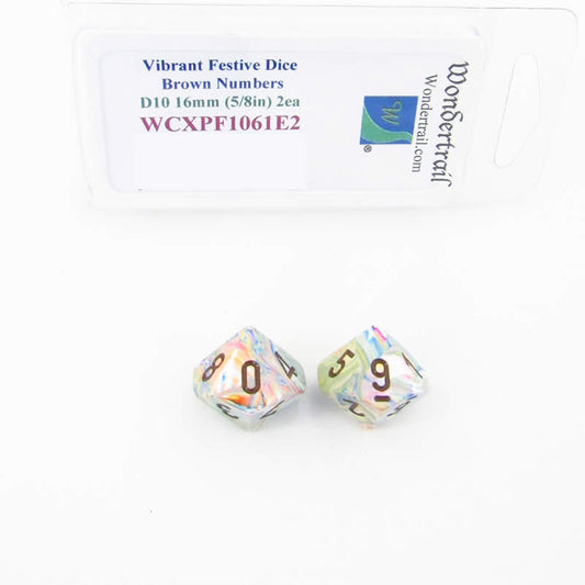 WCXPF1061E2 Vibrant Festive Dice Brown Numbers D10 16mm Pack of 2 Main Image