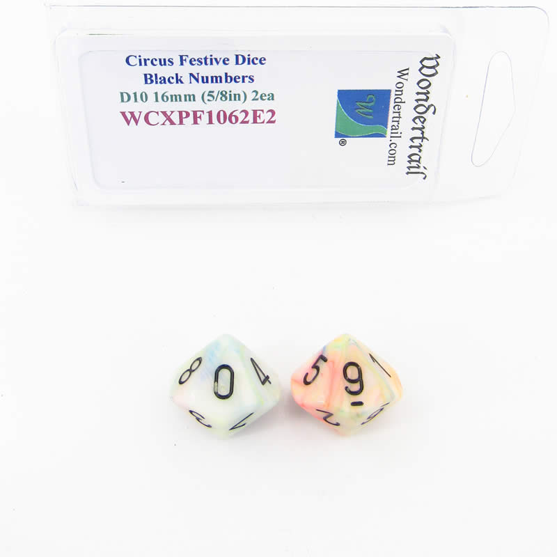 WCXPF1062E2 Circus Festive Dice Black Numbers D10 16mm Pack of 2 Main Image