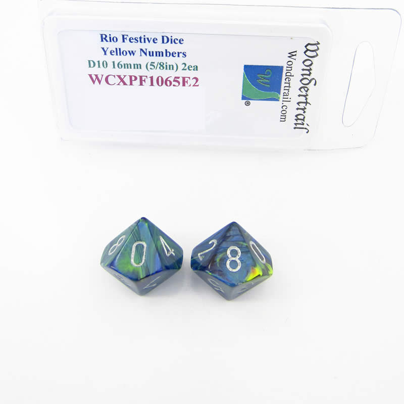 WCXPF1065E2 Green Festive Dice Silver Numbers D10 16mm Pack of 2 Main Image