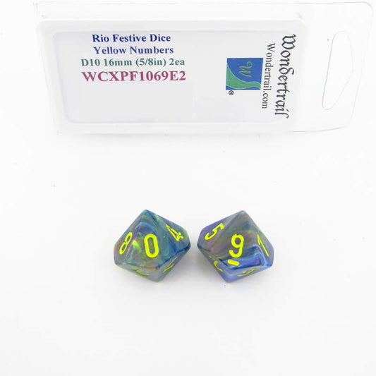 WCXPF1069E2 Rio Festive Dice Yellow Numbers D10 16mm Pack of 2 Main Image