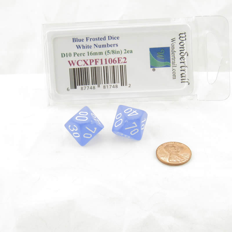 WCXPF1106E2 Blue Frosted Dice White Numbers D10 Perc 16mm Pack of 2 2nd Image