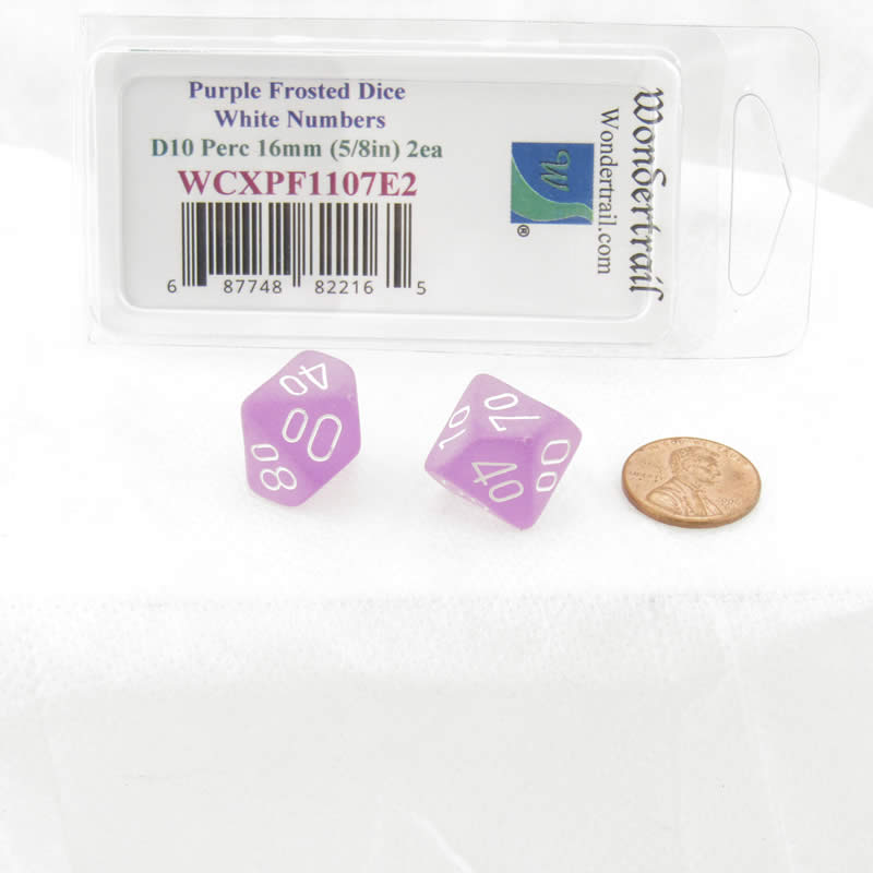 WCXPF1107E2 Purple Frosted Dice White Numbers D10 Perc 16mm Pack of 2 2nd Image