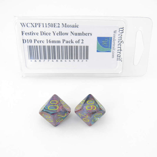 WCXPF1150E2 Mosaic Festive Dice Yellow Numbers D10 Perc 16mm Pack of 2 Main Image