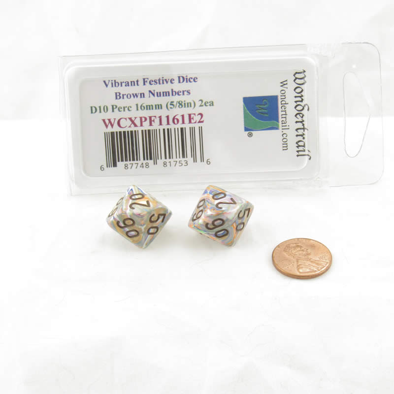 WCXPF1161E2 Vibrant Festive Dice Brown Numbers D10 Perc 16mm Pack of 2 2nd Image