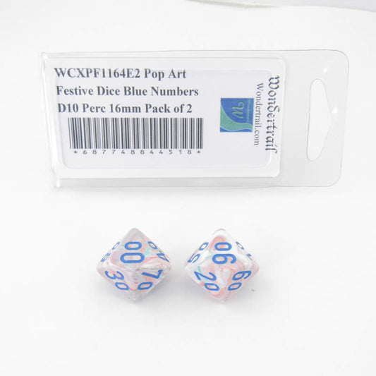 WCXPF1164E2 Pop Art Festive Dice Blue Numbers D10 Perc 16mm Pack of 2 Main Image