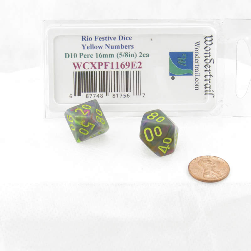 WCXPF1169E2 Rio Festive Dice Yellow Numbers D10 Perc 16mm Pack of 2 2nd Image