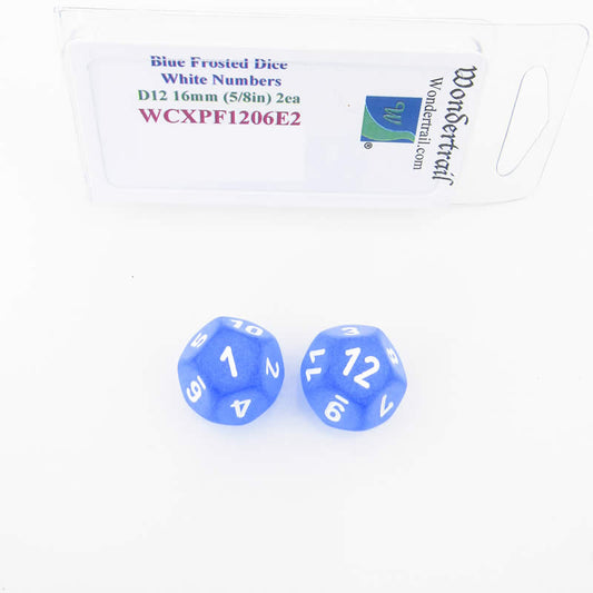 WCXPF1206E2 Blue Frosted Dice White Numbers D12 16mm Pack of 2 Main Image