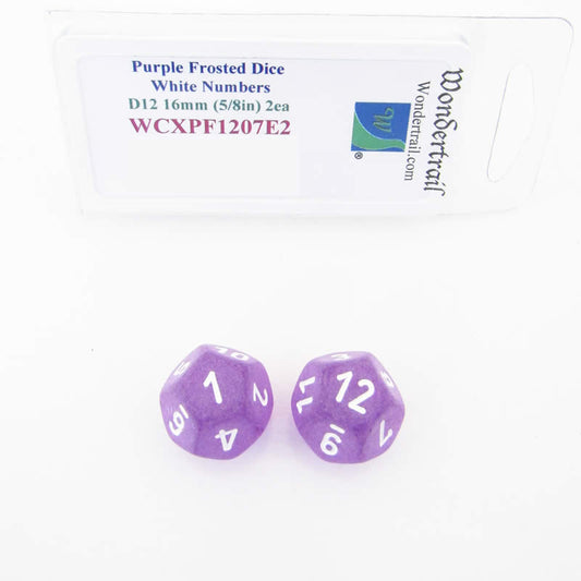 WCXPF1207E2 Purple Frosted Dice White Numbers D12 16mm Pack of 2 Main Image