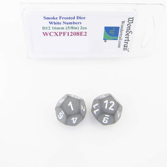 WCXPF1208E2 Smoke Frosted Dice White Numbers D12 16mm Pack of 2 Main Image
