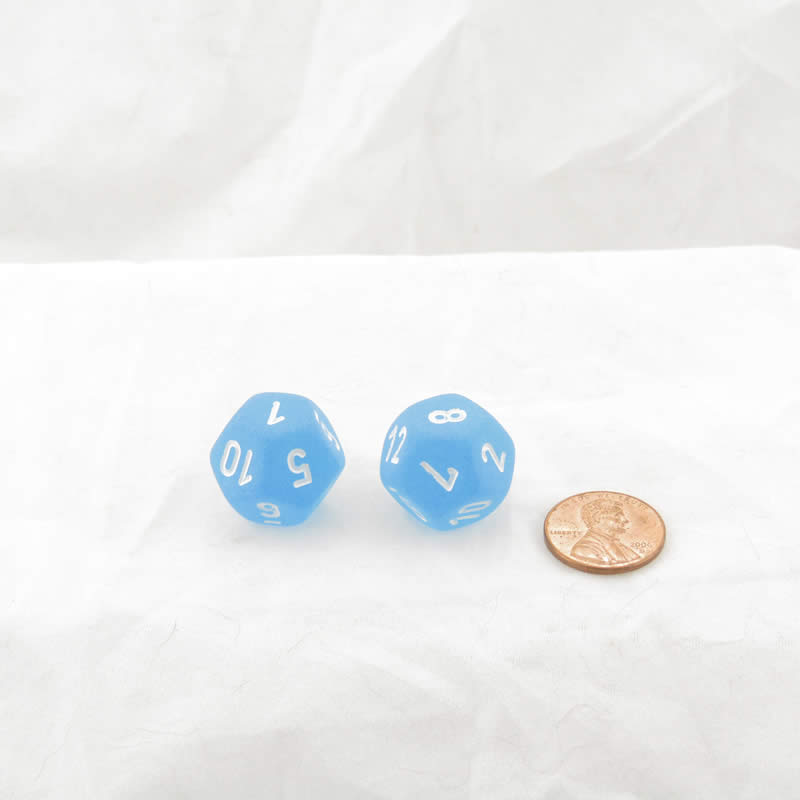 WCXPF1216E2 Caribbean Blue Frosted Dice White Numbers D12 16mm Pack of 2 Main Image