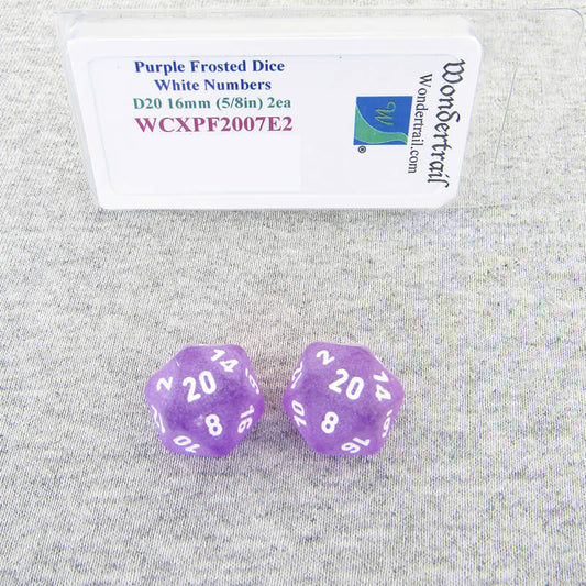 WCXPF2007E2 Purple Frosted Dice White Numbers D20 16mm Pack of 2 Main Image