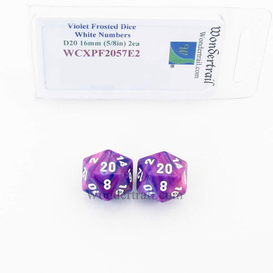 WCXPF2057E2 Violet Festive Dice White Numbers D20 16mm Pack of 2 Main Image